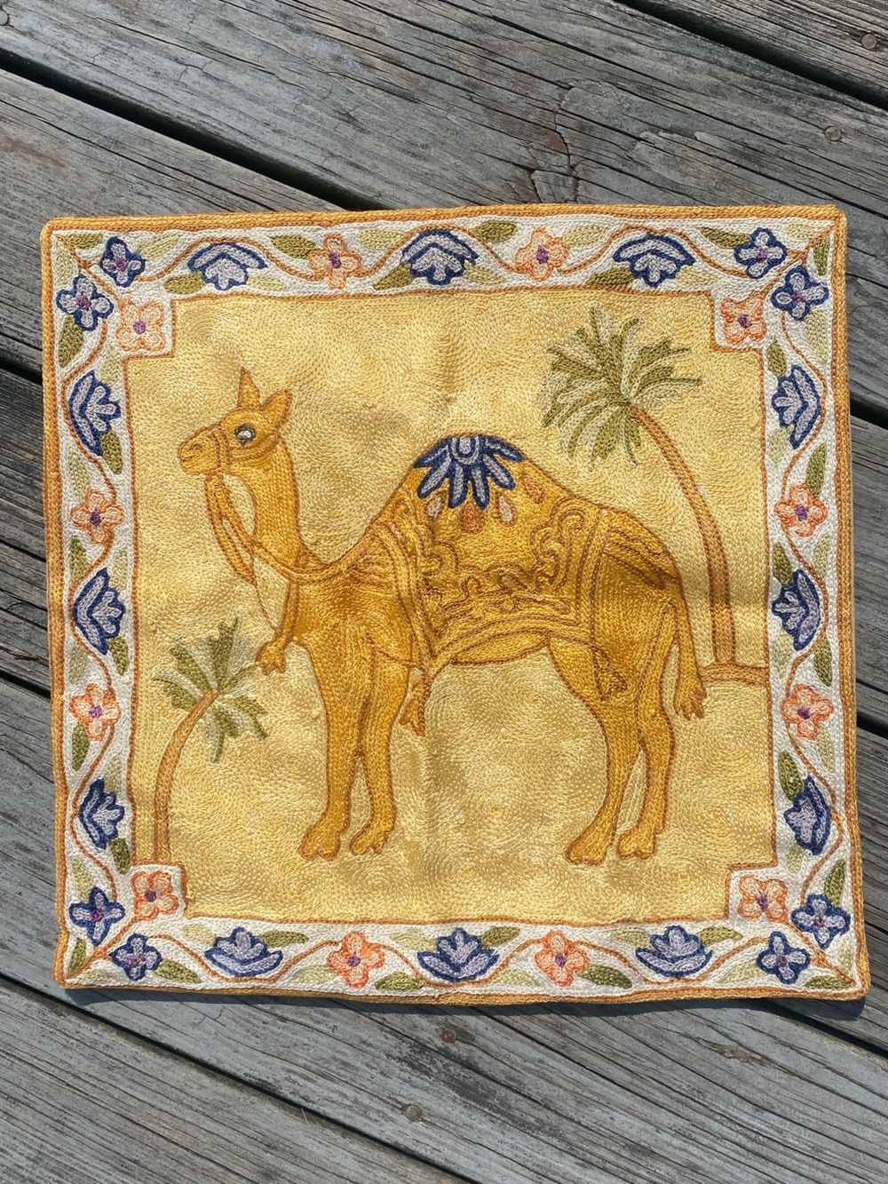Embroidered Camel Accent Pillow Cover in Golden Yellow